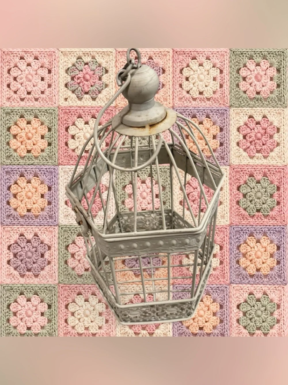White shabby chic metal birdcage lantern